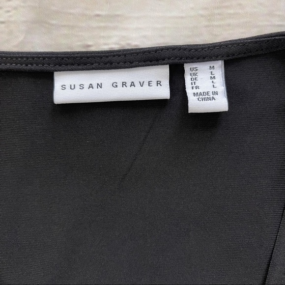 Susan Graver black sheer embroidered sleeve v-neck side slit blouse top size M - Picture 8 of 15